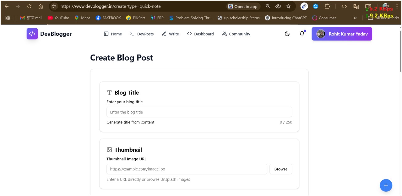 DevBlogger Create Page Interface